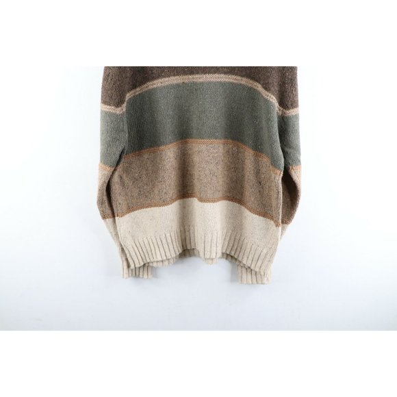 Vintage 90s Streetwear Large Striped Color Block Knit Crewneck Sweater Brown - Picture 7 of 7